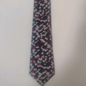 Vtg Mitsukoshi 54" X 3" 100% Silk Navy Tie Red & White Geometric Pattern Japan
